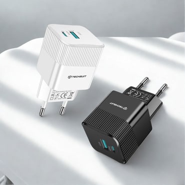Prémium 25W fali aljzatos töltő Techsuit Tiny Series CHPD216 GaN technológiával, USB és USB-C kimenetekkel Prémium 25W fali aljzatos töltő Techsuit Tiny Series CHPD216 GaN technológiával, USB és USB-C kimenetekkel