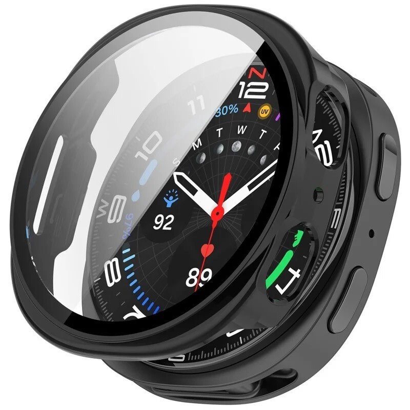 Kemény TPU tok üvegfóliával Samsung Galaxy Watch8 40mm órákhoz - fekete