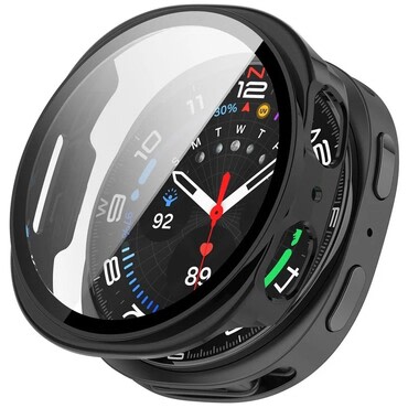 Kemény TPU tok üvegfóliával Samsung Galaxy Watch8 44mm órákhoz - fekete
