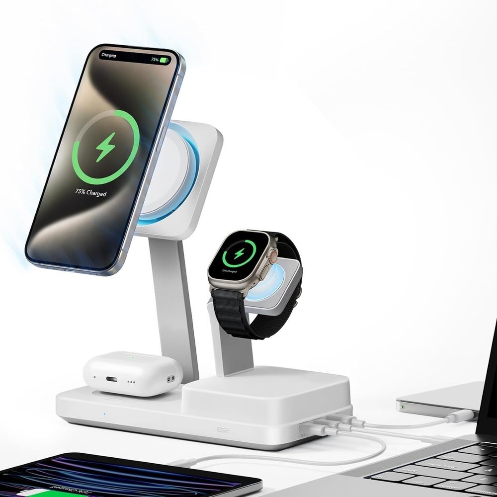 ESR 6 az 1-ben "HaloLock CryoBoost" prémium vezeték nélküli töltőállomás 6 eszköz töltésére, 100W – fehér