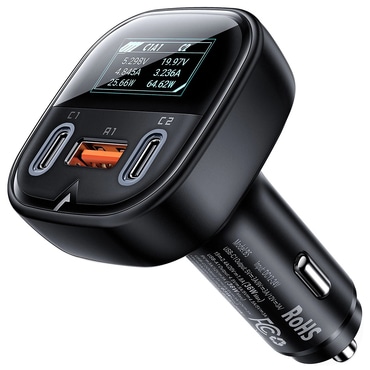 Kompakt 101W fém autós töltő Acefast B5 gyorstöltéssel és OLED kijelzővel - fekete Kompakt 101W fém autós töltő Acefast B5 gyorstöltéssel és OLED kijelzővel - fekete