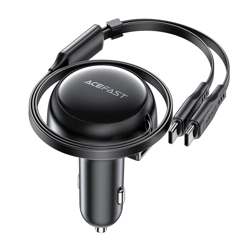 Kompakt 53W autós töltő Acefast B13 kihúzható 2 az 1-ben USB-C kábellel és gyorstöltéssel - fekete