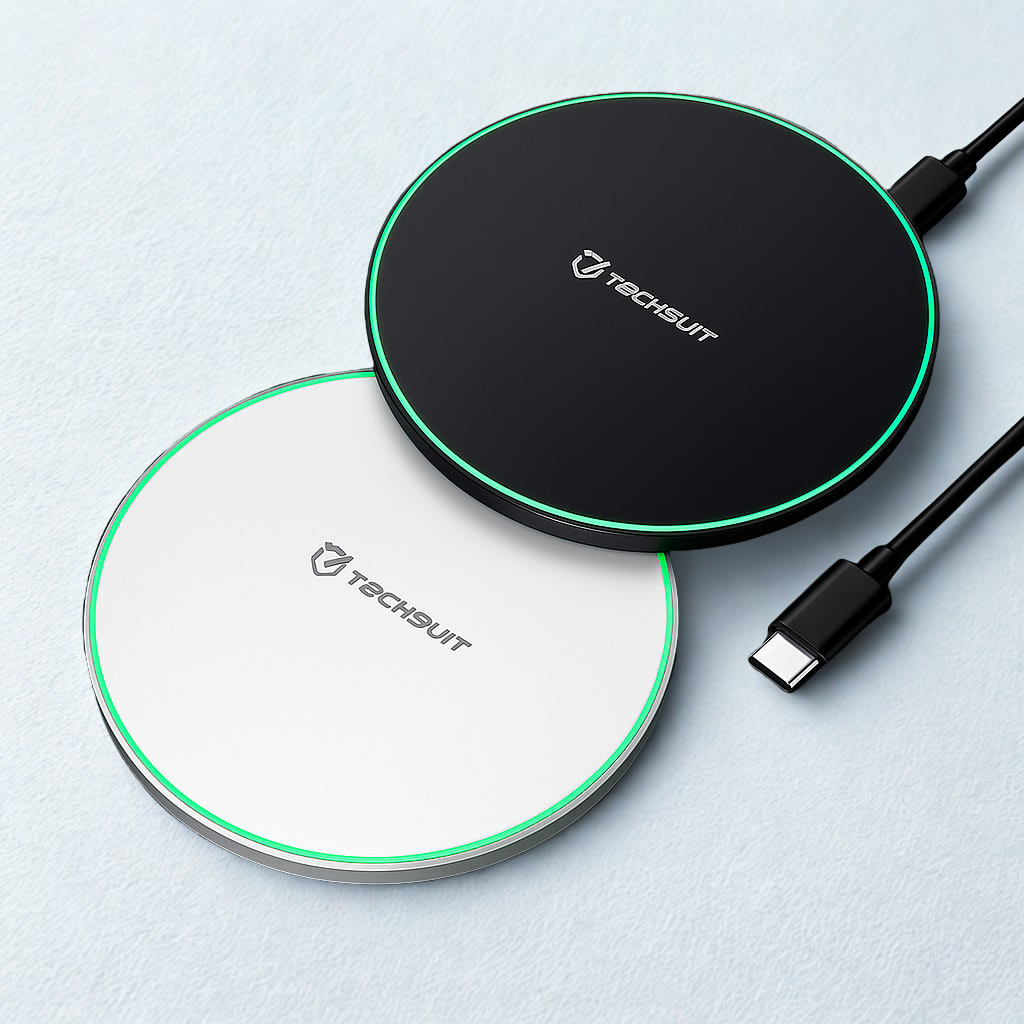 Vezeték nélküli 15W QI töltőállomás Techsuit Premium CHWR031 RGB világítással és USB-C kábellel