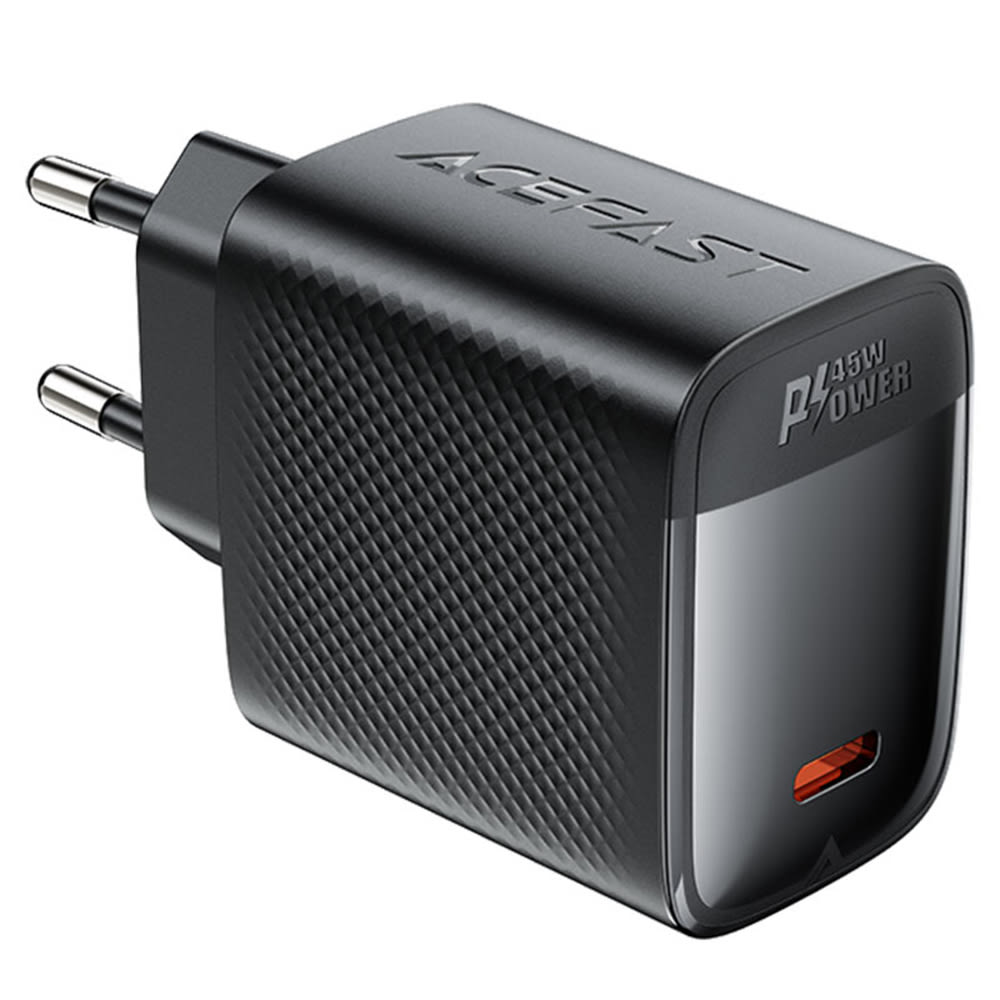 Acefast "A112" prémium 45W fali töltőadapter GaN technológiával, gyorstöltéssel és 1x USB-C kimenettel – fekete