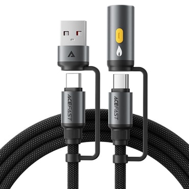 Acefast "J6" 3 az 1-ben fonott töltő- és adatkábel – USB-C–USB-C, USB-A adapterrel és cigarettagyújtó adapterrel, gyorstöltés 60W – 1,2 m – fekete Acefast "J6" 3 az 1-ben fonott töltő- és adatkábel – USB-C–USB-C, USB-A adapterrel és cigarettagyújtó adapterrel, gyorstöltés 60W – 1,2 m – fekete