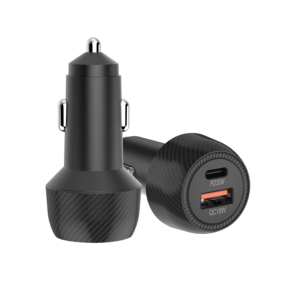 48W autós töltő Techsuit CarbonVolt gyorstöltéssel - fekete