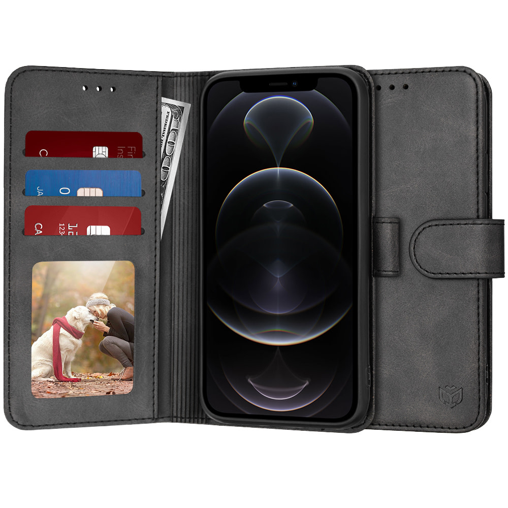 Nyitható tok Techsuit "Diary Book" iPhone 12 Pro készülékekhez - fekete