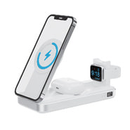 Forever 3 az 1-ben "MATB-300" Qi2 15W power bank vezeték nélküli töltésre MagSafe-kompatibilis telefonokhoz, Apple Watch-hoz és AirPods fülhallgatóhoz – 10.000 mAh – fehér