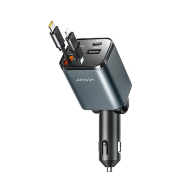 Joyroom "CCL05" 4 az 1-ben autós töltő USB-C és USB-A bemenettel, valamint két kihúzható kábellel (USB-C és Lightning) – 30W – fekete Joyroom "CCL05" 4 az 1-ben autós töltő USB-C és USB-A bemenettel, valamint két kihúzható kábellel (USB-C és Lightning) – 30W – fekete