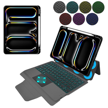 Techsuit "KeyTab Pro" Premium 3 az 1-ben irodai tok RGB Bluetooth billentyűzettel, kijelzővédő fóliával és Stylus tartóval, iPad Pro 11 2024 / iPad Pro 11 2025 készülékhez