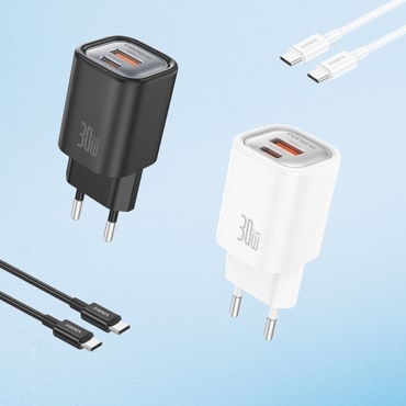 Foneng EU71 fali töltő PD 30W gyorstöltéssel, GaN technológiával, USB-A + USB-C kimenettel