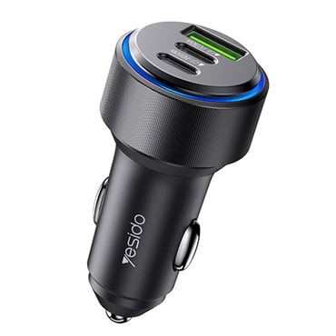 Gyors autós töltő Yesido "Y50" 60W LED jelzővel és 2x USB-C + 1x USB-A kimenettel - fekete Gyors autós töltő Yesido "Y50" 60W LED jelzővel és 2x USB-C + 1x USB-A kimenettel - fekete