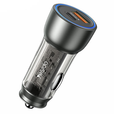 Autós töltő Yesido Y49 30W gyorstöltéssel, LED világítással és USB-C + USB-A kimenetekkel - szürke Autós töltő Yesido Y49 30W gyorstöltéssel, LED világítással és USB-C + USB-A kimenetekkel - szürke