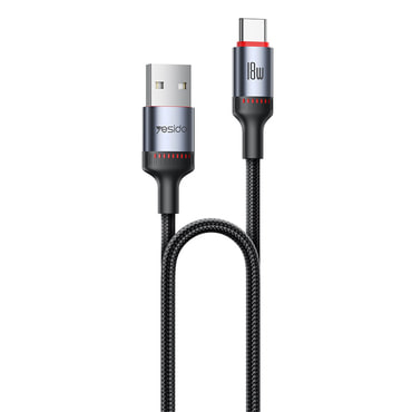 USB-A – USB-C fonott töltő- és adatkábel Yesido "CA129C" 3A és 480 Mbps – 1.2 m – fekete