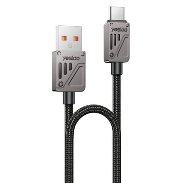 USB-A – USB-C fonott töltő- és adatkábel Yesido "CA135C" 3A, 480 Mbps és gyorstöltés – 1.2 m – fekete
