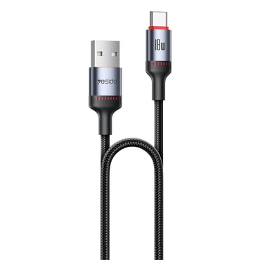 USB-A – USB-C fonott töltő- és adatkábel Yesido "CA183" 60W és 480 Mbps – 2 m – fekete