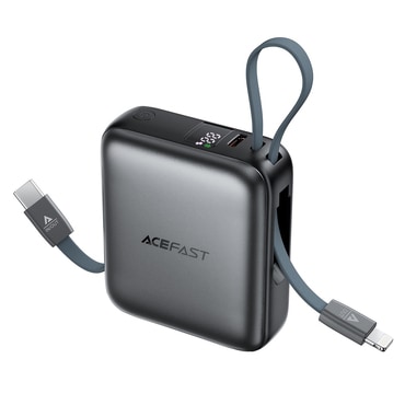 Acefast M23 power bank beépített kábelekkel és 22.5W gyorstöltéssel - szürke