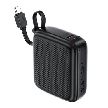 Acefast M15 10000 mAh power bank beépített USB-C kábellel, LED jelzővel és PD20W gyorstöltéssel - fekete