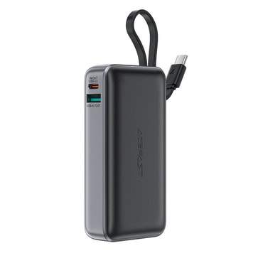 Acefast M7 power bank 10000 mAh kapacitással, beépített USB-C kábellel, LED jelzővel és 30W gyorstöltéssel - fekete