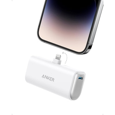 Power bank Anker "Nano Power" 5000 mAh, 12W, beépített lightning csatlakozóval – fehér