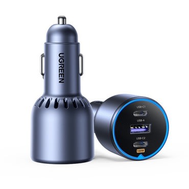 UGREEN EC705 130W autós töltő 2× USB-C és USB-A PD / QC gyorstöltéssel – szürke