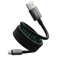 Fonott 100W USB-A → USB-C Baseus "Tungsten Gold" töltő- és adatkábel mágneses feltekeréssel – 1 m – fekete