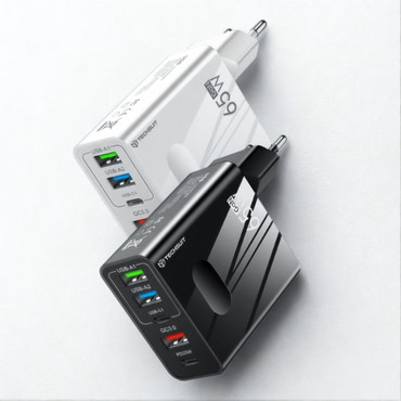 Fali töltőadapter Techsuit PentaXPower "CHC1" 65W, öt kimenettel (3× USB + 2× USB-C PD) és GaN technológiával