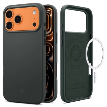 Tok Spigen "Silicone Fit Mag" mágnesses vezeték nélküli MagSafe töltéshez iPhone 17 Pro készülékekhez - abyss green