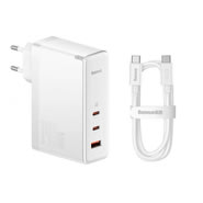 Fali töltőadapter 140W, 2x USB-C, 1x USB-A mellékelt USB-C kábellel Baseus "GaN5 Pro" – fehér