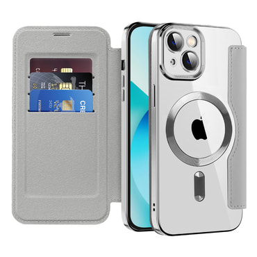 Nyitható tok "SmartMag Book" MagSafe technológiával és RFID pénztárcával iPhone 13 készülékekhez - gray