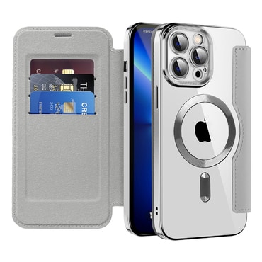Nyitható tok "SmartMag Book" MagSafe technológiával és RFID pénztárcával iPhone 13 Pro készülékekhez - gray