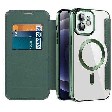 Nyitható tok "SmartMag Book" MagSafe technológiával és RFID pénztárcával iPhone 12 készülékekhez - green