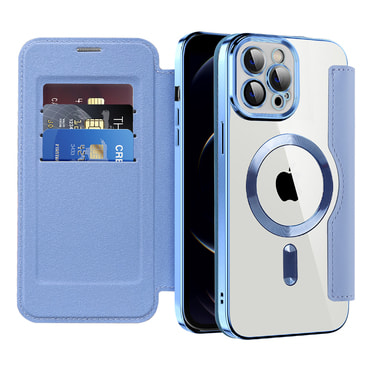 Nyitható tok "SmartMag Book" MagSafe technológiával és RFID pénztárcával iPhone 12 Pro készülékekhez - light blue