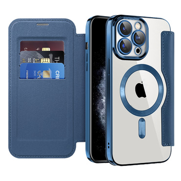 Nyitható tok "SmartMag Book" MagSafe technológiával és RFID pénztárcával iPhone 11 Pro Max készülékekhez - blue