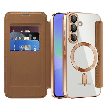 Nyitható tok "SmartMag Book" MagSafe technológiával és RFID pénztárcával Samsung Galaxy A36 készülékekhez - brown
