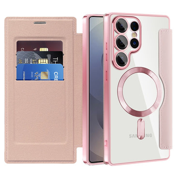 Nyitható tok "SmartMag Book" MagSafe technológiával és RFID pénztárcával Samsung Galaxy S25 Ultra készülékekhez - pink