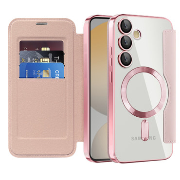 Nyitható tok "SmartMag Book" MagSafe technológiával és RFID pénztárcával Samsung Galaxy S24 FE készülékekhez - pink