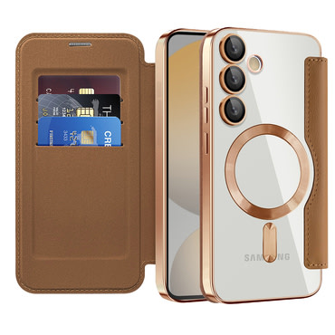 Nyitható tok "SmartMag Book" MagSafe technológiával és RFID pénztárcával Samsung Galaxy S24 FE készülékekhez - brown