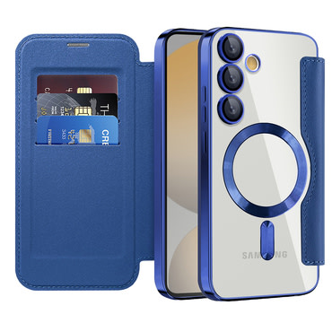 Nyitható tok "SmartMag Book" MagSafe technológiával és RFID pénztárcával Samsung Galaxy S24 FE készülékekhez - blue