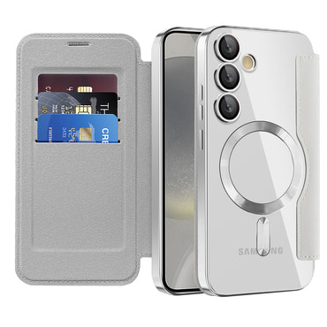 Nyitható tok "SmartMag Book" MagSafe technológiával és RFID pénztárcával Samsung Galaxy S24 készülékekhez - gray