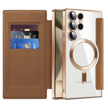 Nyitható tok "SmartMag Book" MagSafe technológiával és RFID pénztárcával Samsung Galaxy S24 Ultra készülékekhez - brown