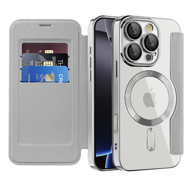 Nyitható tok "SmartMag Book" MagSafe technológiával és RFID pénztárcával iPhone 16 Pro Max készülékekhez - gray