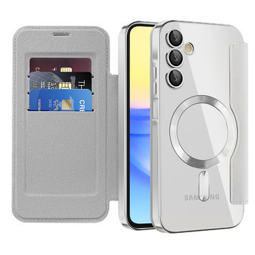 Nyitható tok "SmartMag Book" MagSafe technológiával és RFID pénztárcával Samsung Galaxy A15 készülékekhez - gray