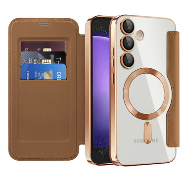 Nyitható tok "SmartMag Book" MagSafe technológiával és RFID pénztárcával Samsung Galaxy S23 FE készülékekhez - brown