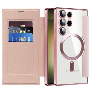 Nyitható tok "SmartMag Book" MagSafe technológiával és RFID pénztárcával Samsung Galaxy S23 Ultra készülékekhez - pink