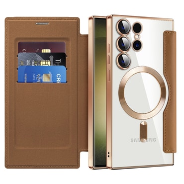 Nyitható tok "SmartMag Book" MagSafe technológiával és RFID pénztárcával Samsung Galaxy S23 Ultra készülékekhez - brown