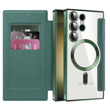 Nyitható tok "SmartMag Book" MagSafe technológiával és RFID pénztárcával Samsung Galaxy S23 Ultra készülékekhez - green