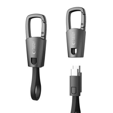 USB-C → USB-C töltő- és adatkábel PD 60W kulcstartóval Tech-Protect "Ultraboost DNA" – 17 cm – szürke